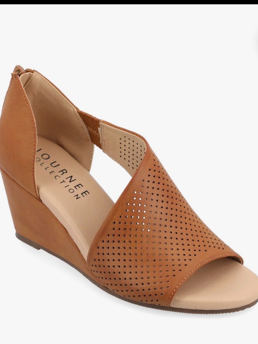 Journee Collection Tan Perforated Open-Toe Wedge Sandals